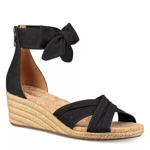 UGG Women's Traci Espadrille Ankle Strap Wedge Sandals in black. Size 8.